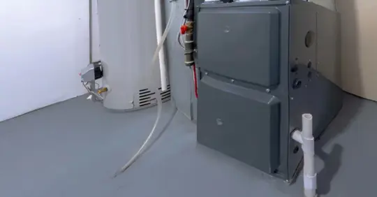 A furnace in a basement